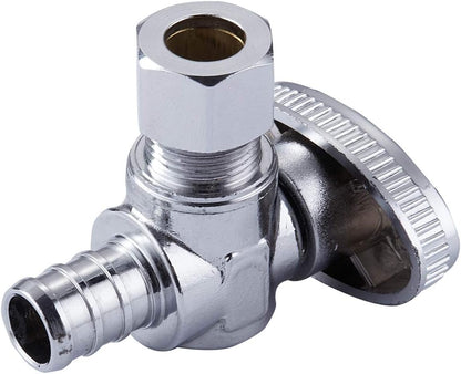 2 Pack Premium Lead-Free Brass 1/2 Inch Pex X 3/8 Inch OD Compression Quarter Turn Angle Stop Valve with 2 PCS PEX Clamp Ring